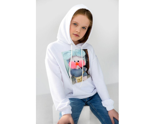 Худі дитячий двонитка з принтом, колір білий, 102R1526