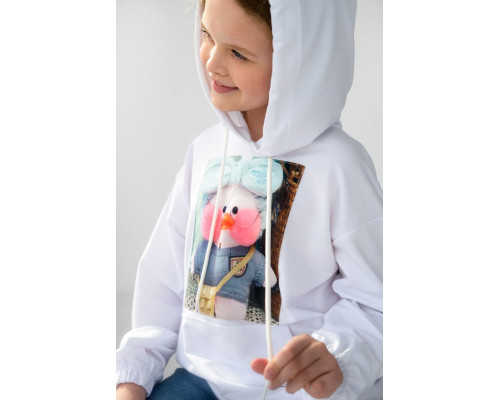 Худі дитячий двонитка з принтом, колір білий, 102R1526