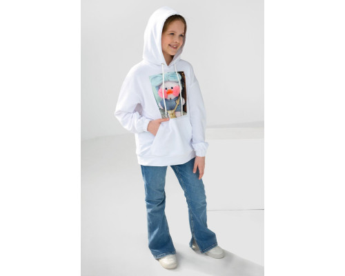Худі дитячий двонитка з принтом, колір білий, 102R1526