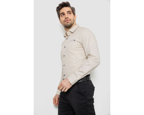 Сорочка чоловіча однотонна з принтом, колір бежевий, 186R2011