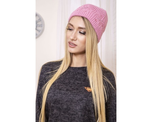 Жіноча шапка, пудрового кольору, з вовни, 167R002