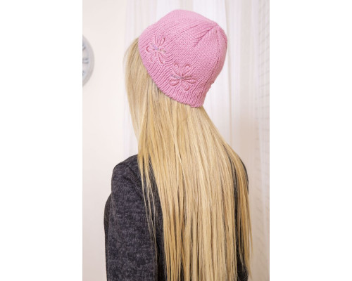 Жіноча шапка, пудрового кольору, з вовни, 167R002