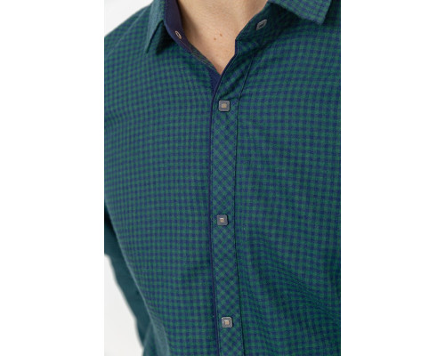 Сорочка чоловіча в клеку байкова, колір зелено-синій, 214R99-33-022
