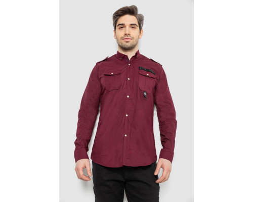 Сорочка чоловіча однотонна з принтом, колір бордовий, 186R02