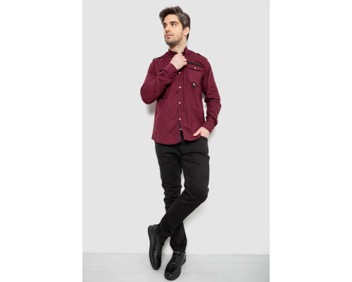 Сорочка чоловіча однотонна з принтом, колір бордовий, 186R02