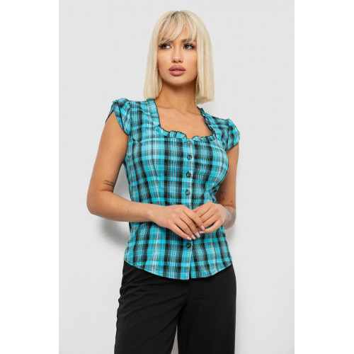 Блуза в клетку, цвет бирюзовый, 230R2502