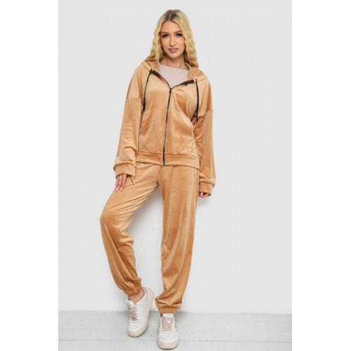 Спортивный костюм женский велюровый, цвет темно-бежевый, 238R107
