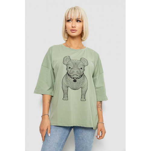 Футболка женская с принтом, цвет светло-оливковый, 244R3008
