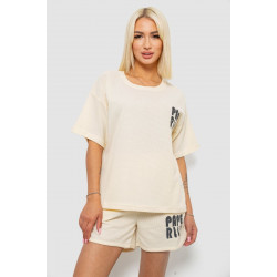 Женский костюм футболка и шорты трикотаж, цвет кремовый, 221R6815