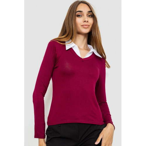 Лонгслив женский с воротником, цвет бордовый, 186R308