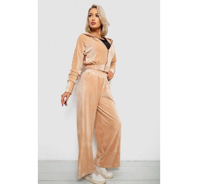 Спортивный костюм женский велровый, цвет бежевый, 257R4125