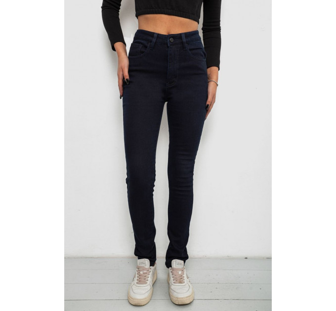 Джинсы женские однотонные на флисе, цвет темно-синий, 244RS017