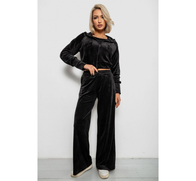 Спортивный костюм женский велровый, цвет черный, 257R4125