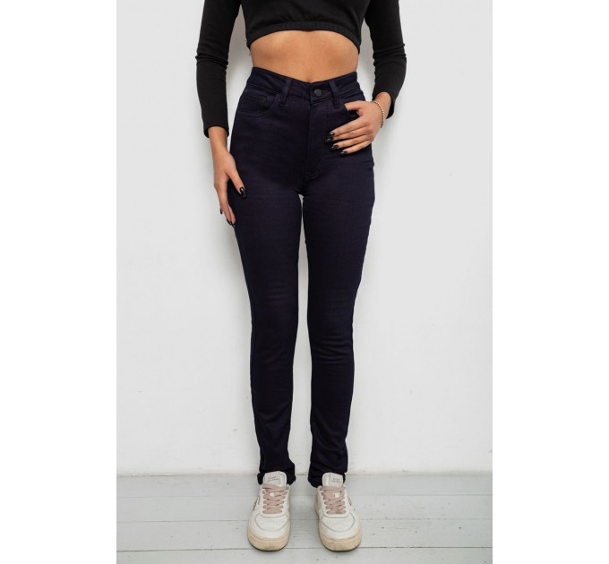 Джинсы женские однотонные на флисе, цвет темно-синий, 244RS026