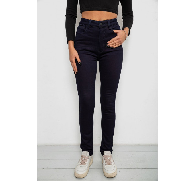 Джинсы женские однотонные на флисе, цвет темно-синий, 244RS021