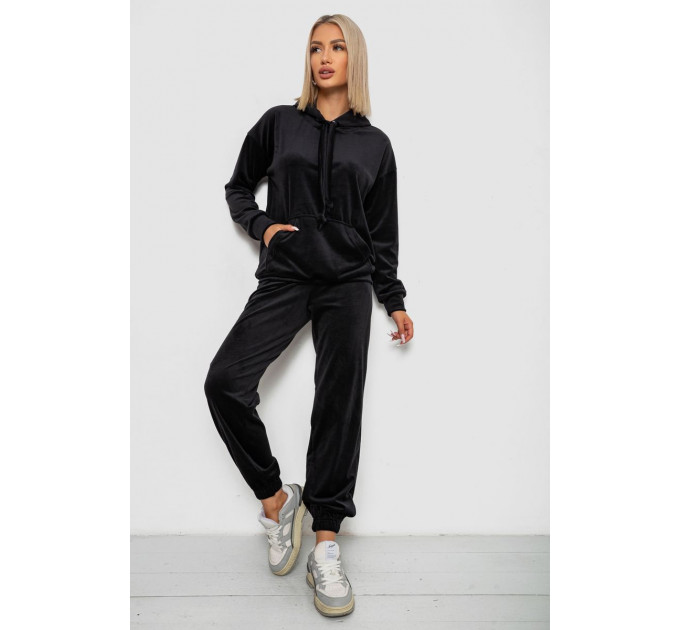 Спортивный костюм женский велюровый, цвет черный, 241R1530-5