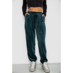 Спортивные штаны велюровые женские на флисе, цвет зеленый, 238R58649-1