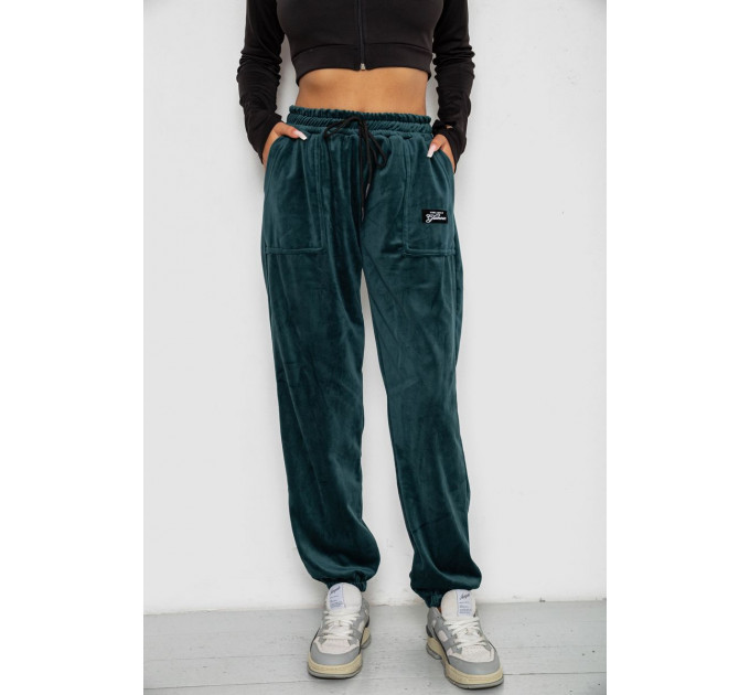 Спортивные штаны велюровые женские на флисе, цвет зеленый, 238R58649-1