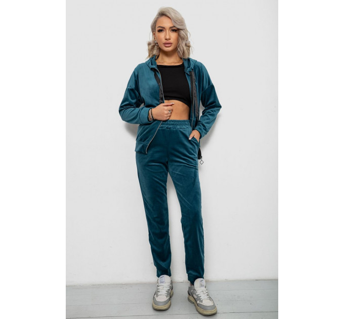 Спортивный костюм женский велюровый, цвет изумрудный, 257R4119