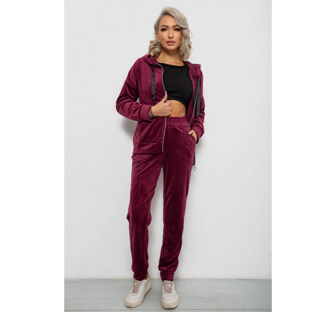 Спортивный костюм женский велюровый, цвет бордовый, 257R4119