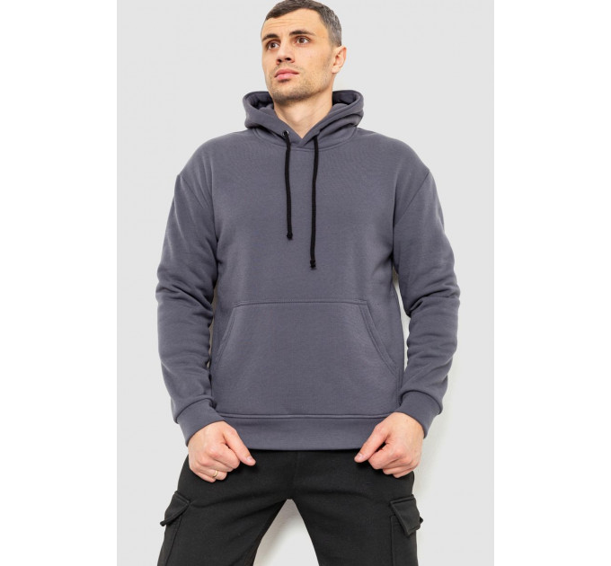 Худи мужской на флисе однотонный, цвет темно-серый, 241R2650