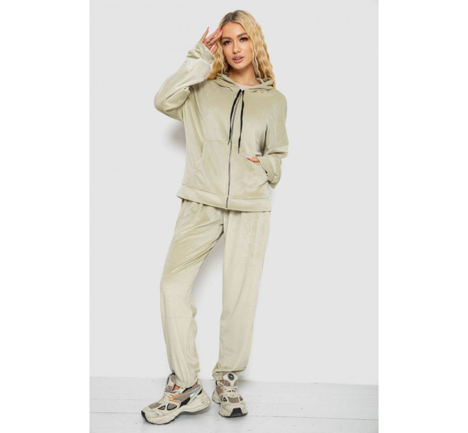 Спортивный костюм женский велюровый, цвет светло-оливковый, 238R107-1