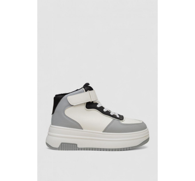 Кроссовки женские зимние на меху, цвет бело-серый, 248RAM03-86