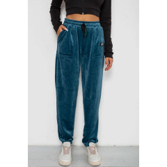 Спортивные штаны велюровые женские на флисе, цвет петроль, 238R58649-1