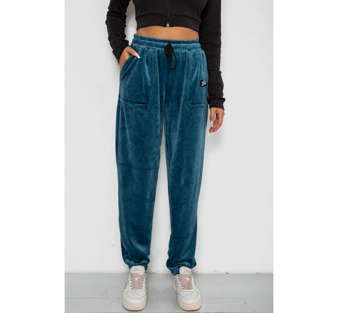 Спортивные штаны велюровые женские на флисе, цвет петроль, 238R58649-1