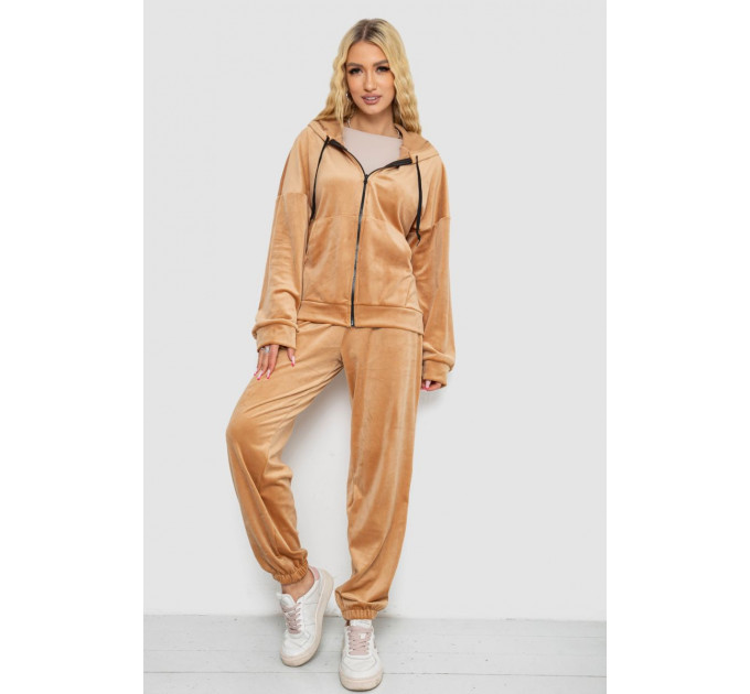 Спортивный костюм женский велюровый, цвет темно-бежевый, 238R107