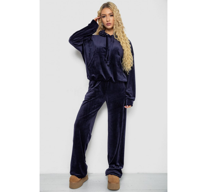 Спортивный костюм женский велюровый, цвет темно-синий, 241R2001-20