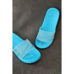 Шлепанцы женские с аппликацией, цвет голубой, 243R5030-213A