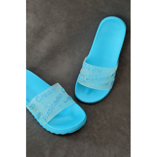 Шлепанцы женские с аппликацией, цвет голубой, 243R5030-213A