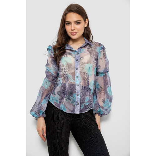 Блуза женская с принтом шифоновая, цвет голубой, 230R1503-1