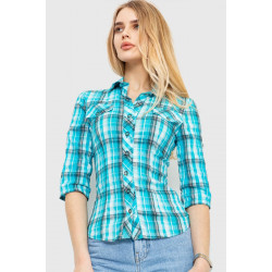 Рубашка женская в клетку, цвет голубой, 230R063