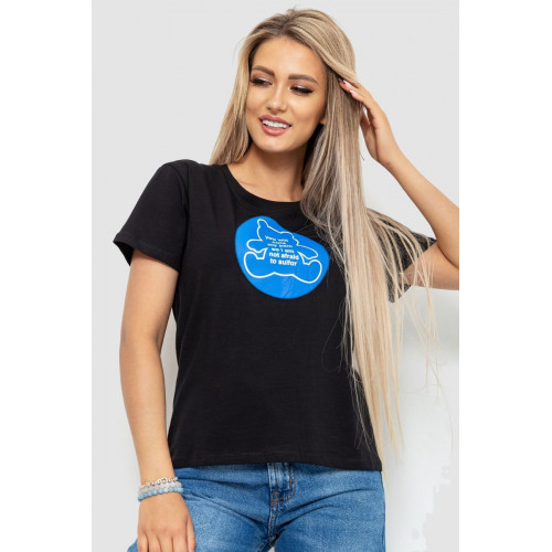 Футболка женская с принтом, цвет черный, 221R3009
