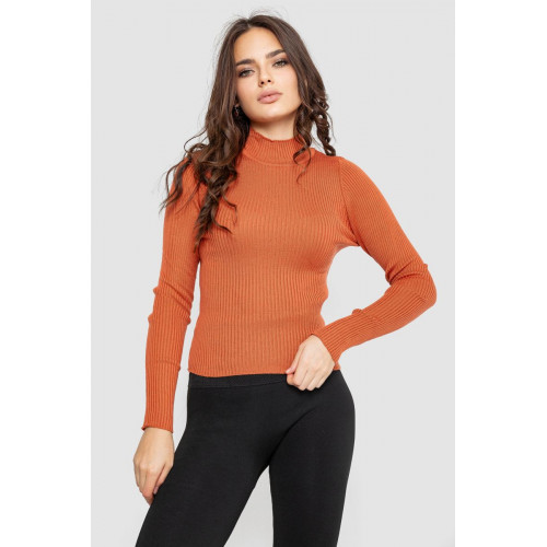 Водолазка женская в рубчик, цвет терракотовый, 214R91306