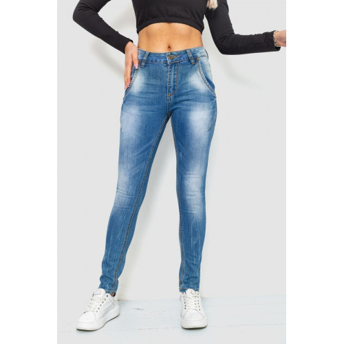 Джинсы женские с потертостями, цвет синий, 244RS07