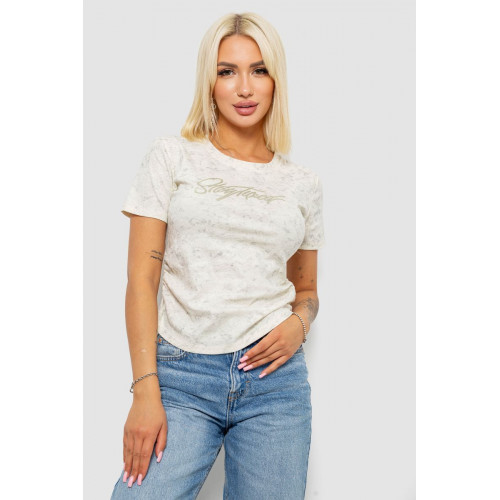 Футболка женская с принтом, цвет кремовый, 221R3303