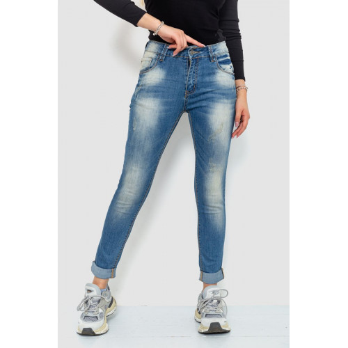 Джинсы женские с потертостями, цвет синий, 244RS06