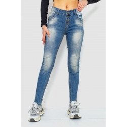 Джинсы женские с потертостями, цвет синий, 244RS04