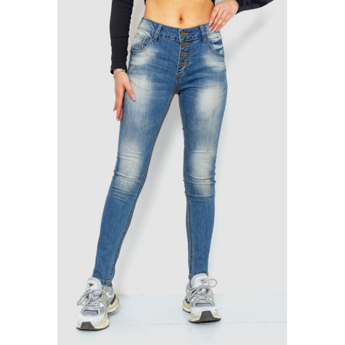 Джинсы женские с потертостями, цвет синий, 244RS04