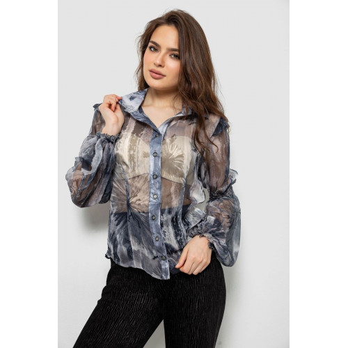 Блуза женская с принтом шифоновая, цвет серый, 230R1503