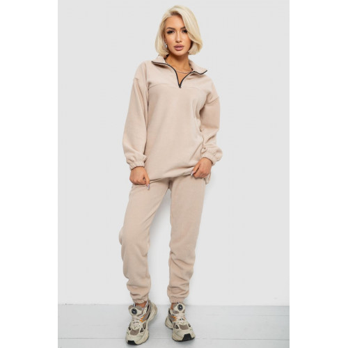 Спортивный костюм женский на флисе, цвет бежевый, 241R2007